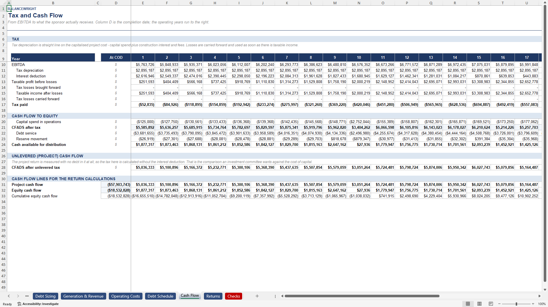 Solar PV & Battery (BESS) Project Finance Model with DSCR (Excel template (XLSX)) Preview Image