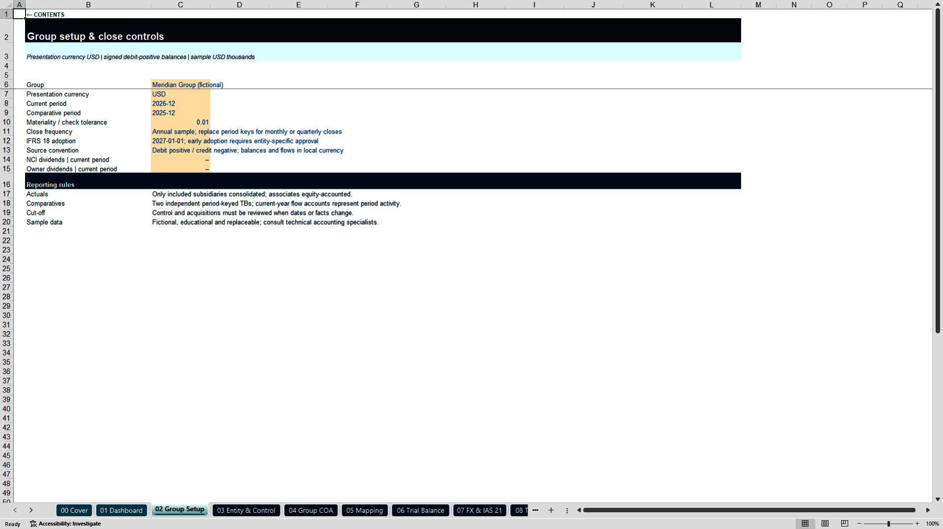 IFRS Group Consolidation & Financial Statements Model (Excel template (XLSX)) Preview Image
