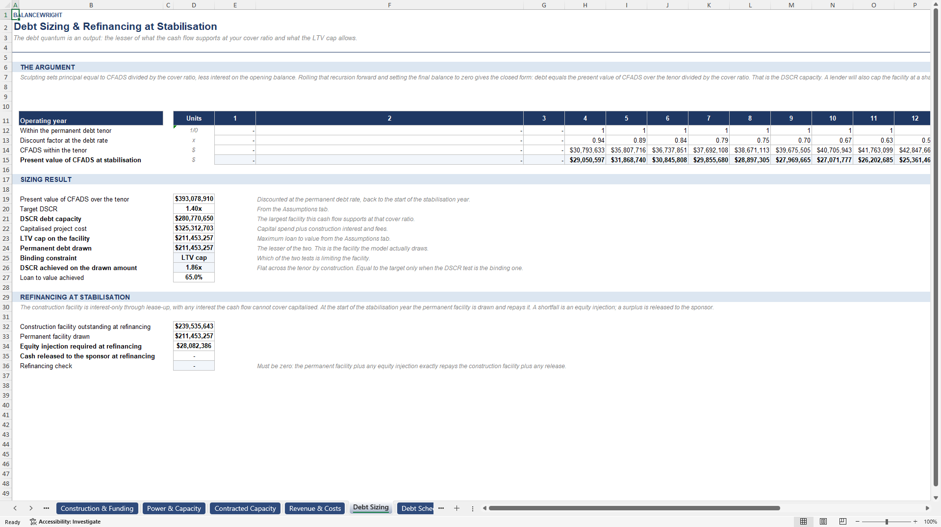 Data Center Project Finance Model: PUE, Power & DSCR Debt (Excel template (XLSX)) Preview Image
