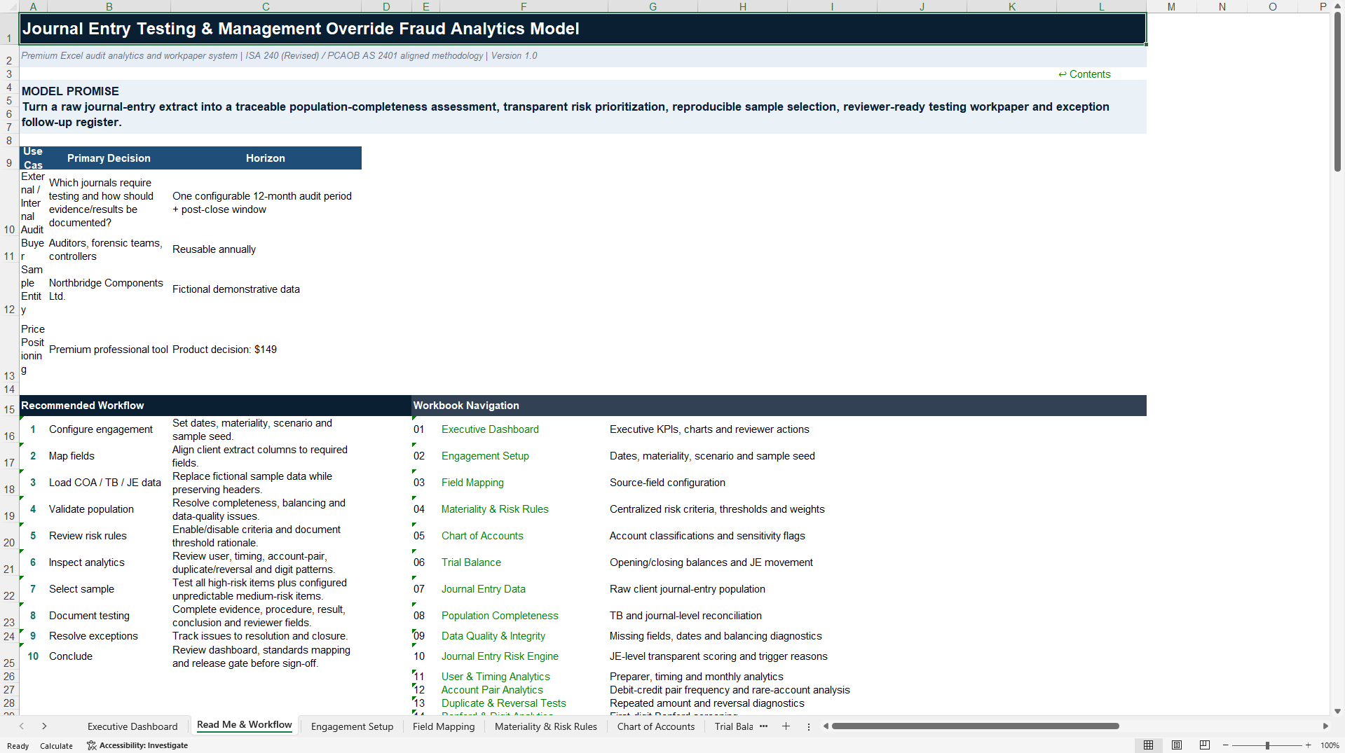 Journal Entry Testing & Fraud Analytics Excel Model (Excel template (XLSX)) Preview Image