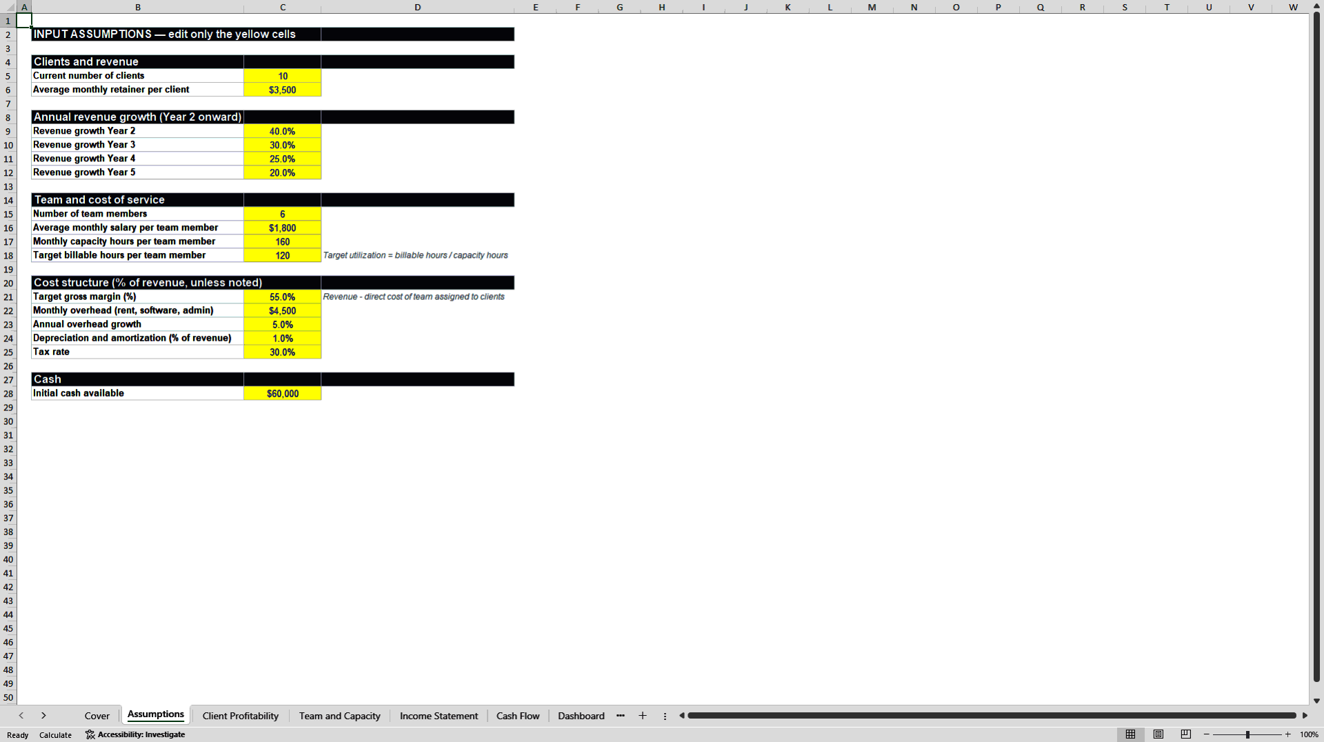 Agency Financial System: Client Profitability and Team Utili (Excel template (XLSX)) Preview Image