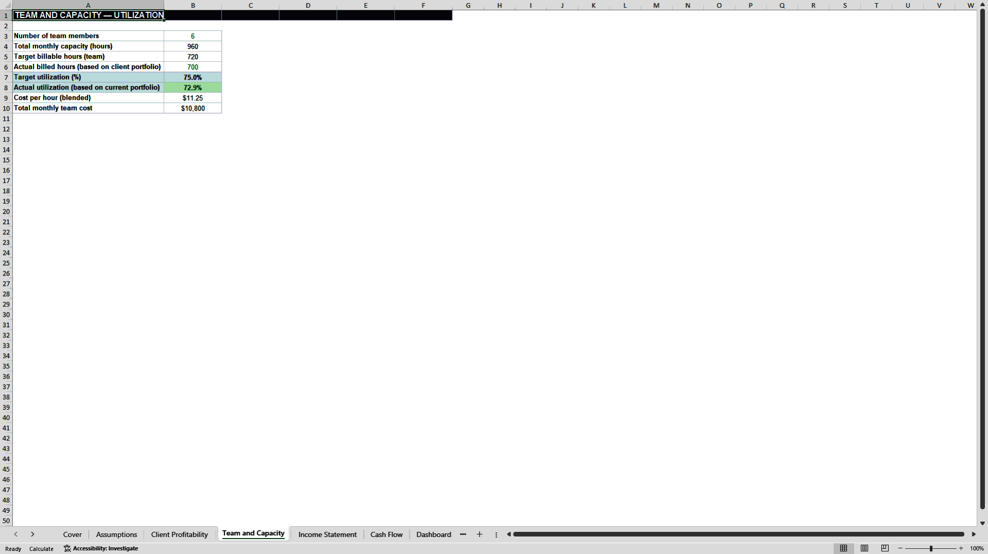 Agency Financial System: Client Profitability and Team Utili (Excel template (XLSX)) Preview Image