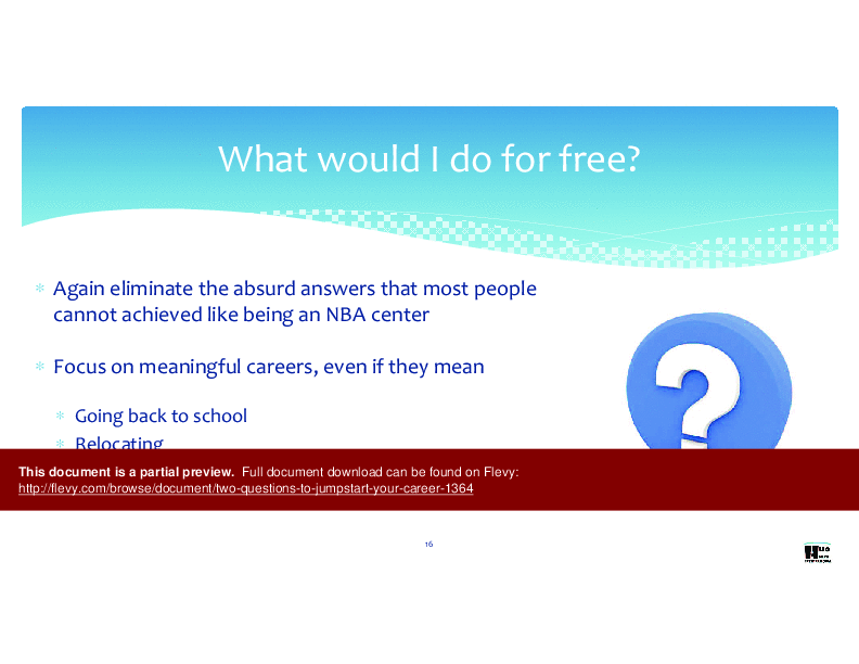 Two Questions to Jumpstart Your Career (30-page PDF document) Preview Image