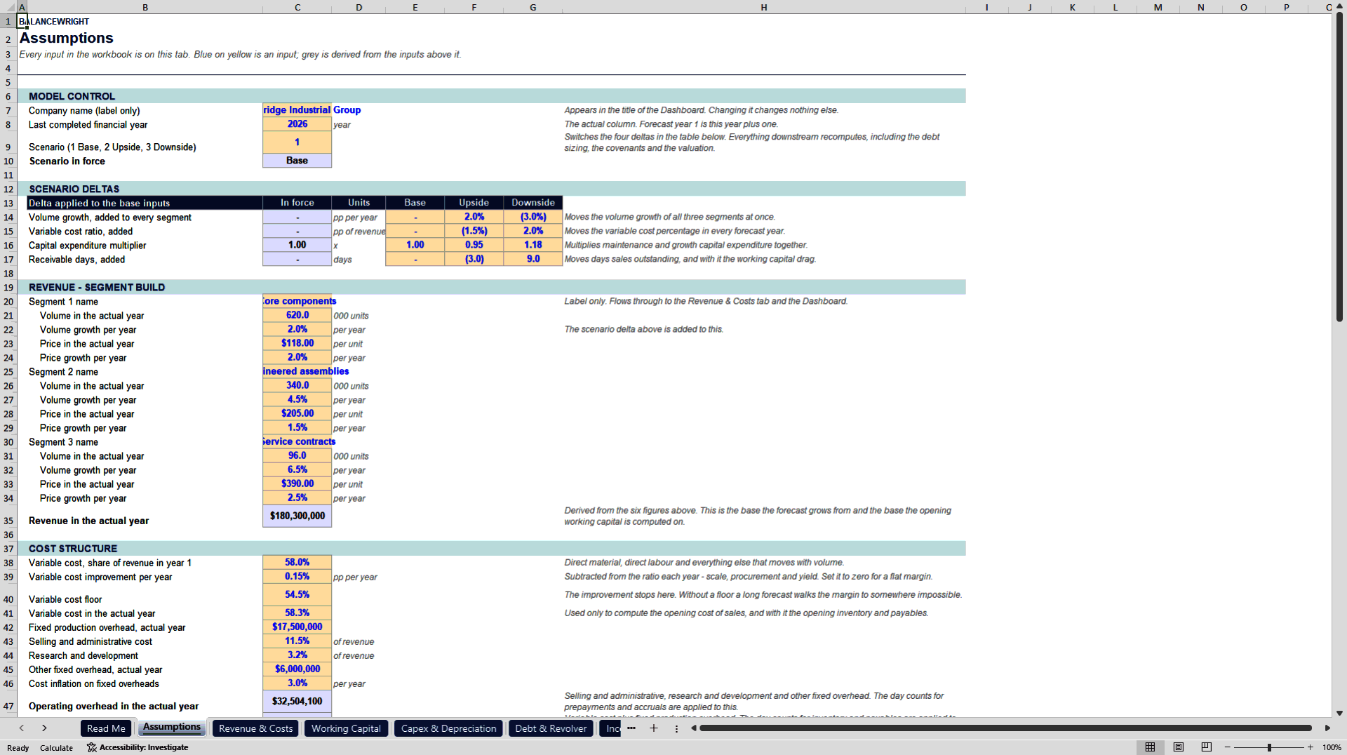 3-Statement Financial Model: Revolver, Covenants, Valuation (Excel template (XLSX)) Preview Image