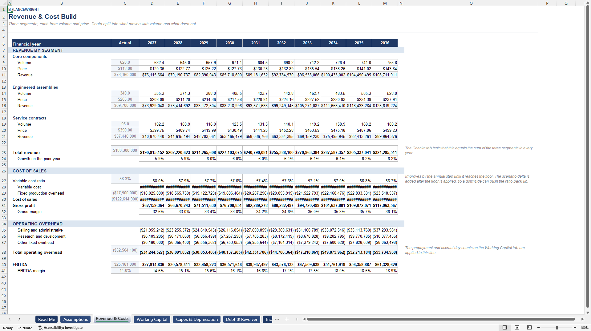 3-Statement Financial Model: Revolver, Covenants, Valuation (Excel template (XLSX)) Preview Image