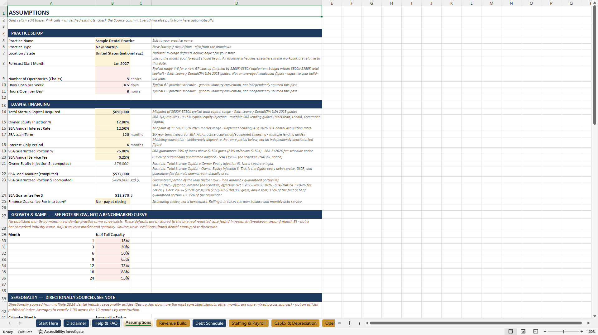 Dental Practice Financial Model Excel Template (Excel template (XLSX)) Preview Image