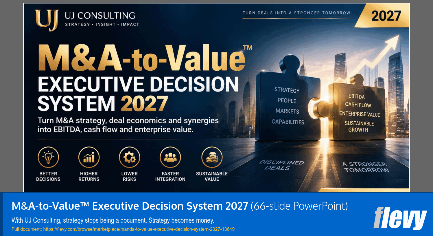 M&A-to-Value™ Executive Decision System 2027 (66-slide PPT PowerPoint presentation template (PPTX)) Preview Image
