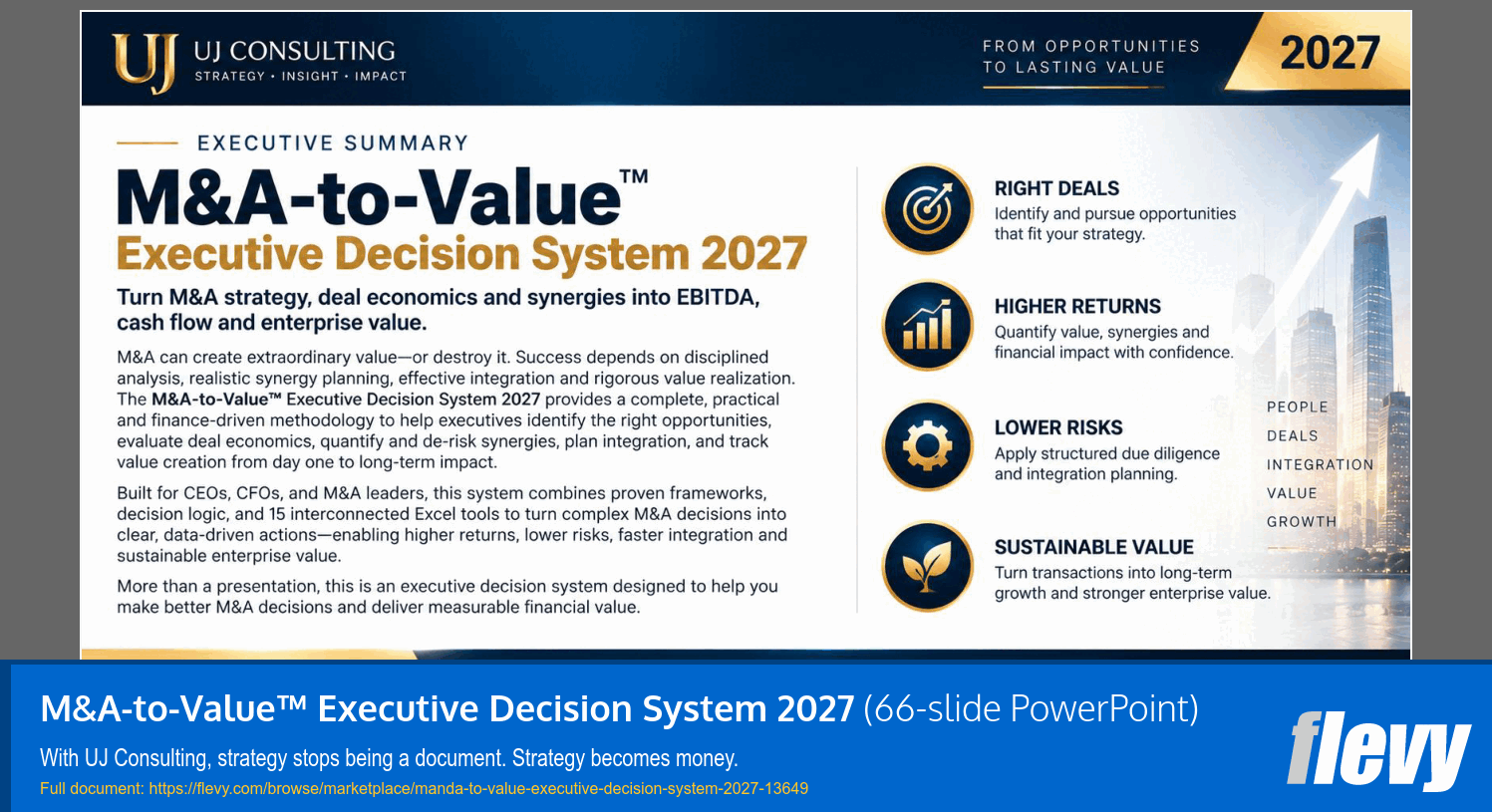 M&A-to-Value™ Executive Decision System 2027 (66-slide PPT PowerPoint presentation template (PPTX)) Preview Image