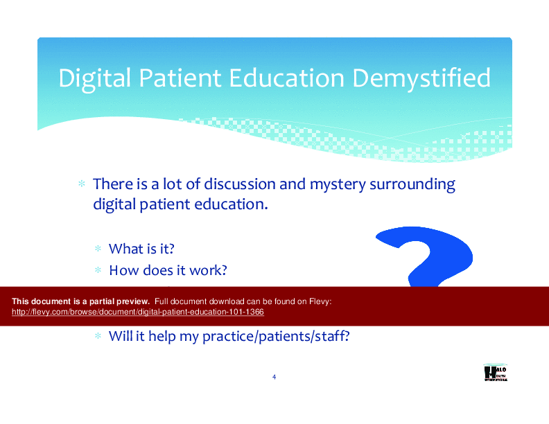This is a partial preview of Digital Patient Education 101 (36-page PDF document). Full document is 36 pages. 