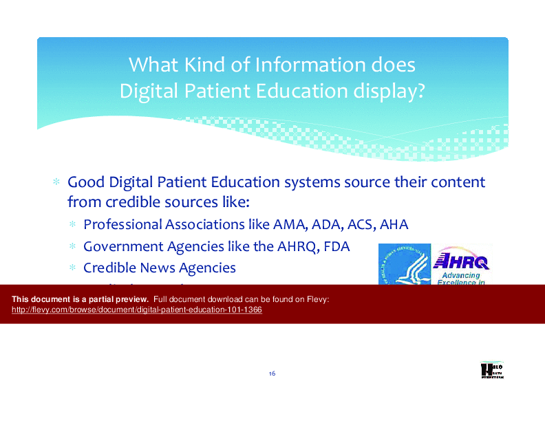 Digital Patient Education 101 (36-page PDF document) Preview Image