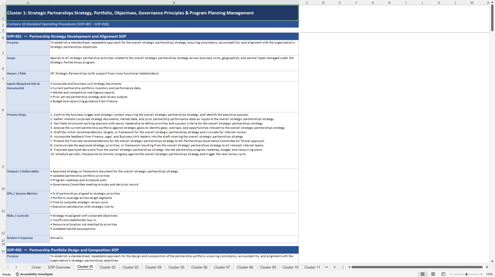 100+ Strategic Partnerships SOPs (Excel template (XLSX)) Preview Image