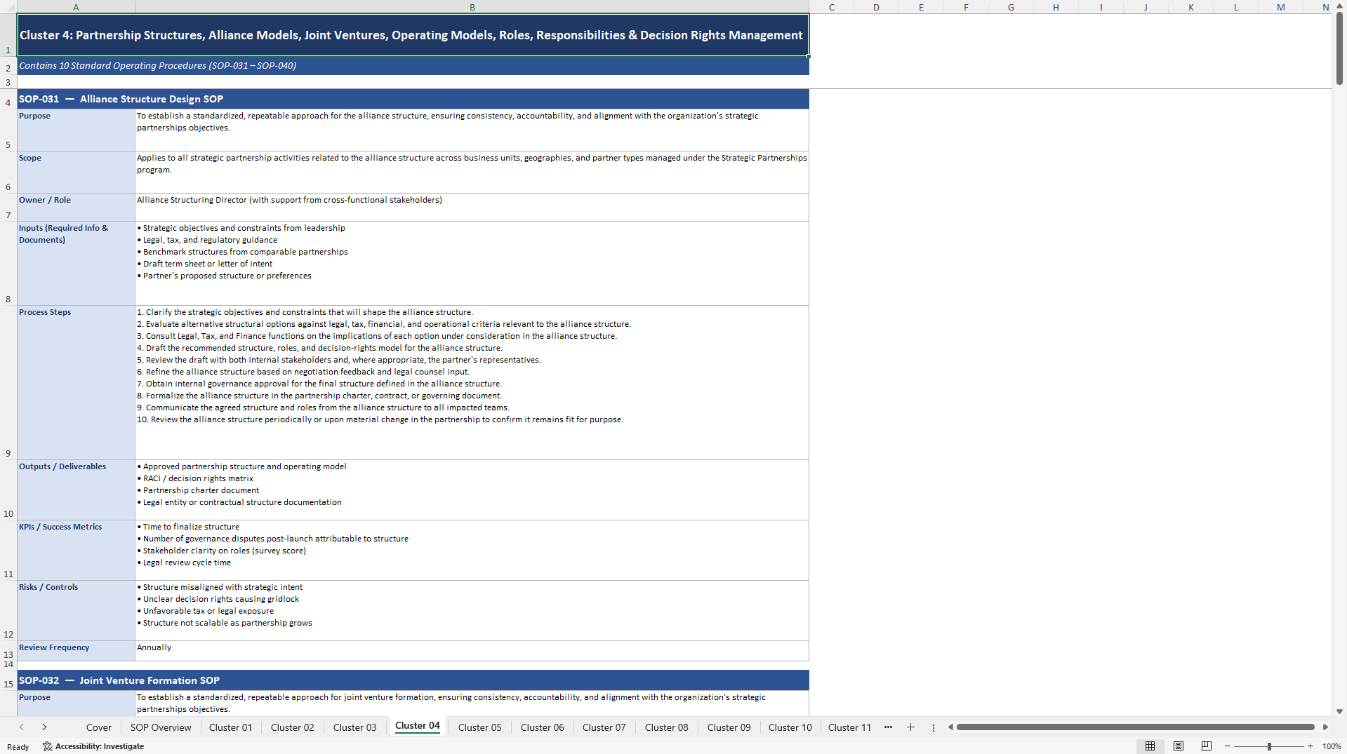 100+ Strategic Partnerships SOPs (Excel template (XLSX)) Preview Image