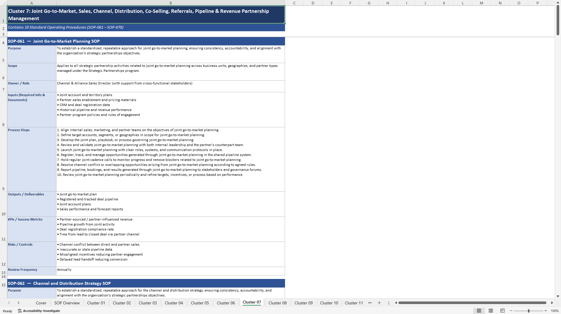 100+ Strategic Partnerships SOPs (Excel template (XLSX)) Preview Image