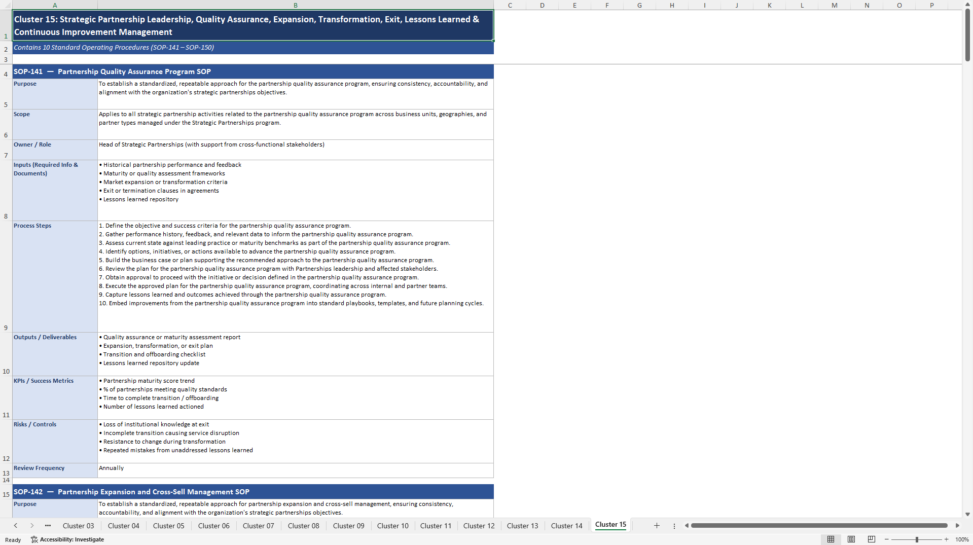 100+ Strategic Partnerships SOPs (Excel template (XLSX)) Preview Image