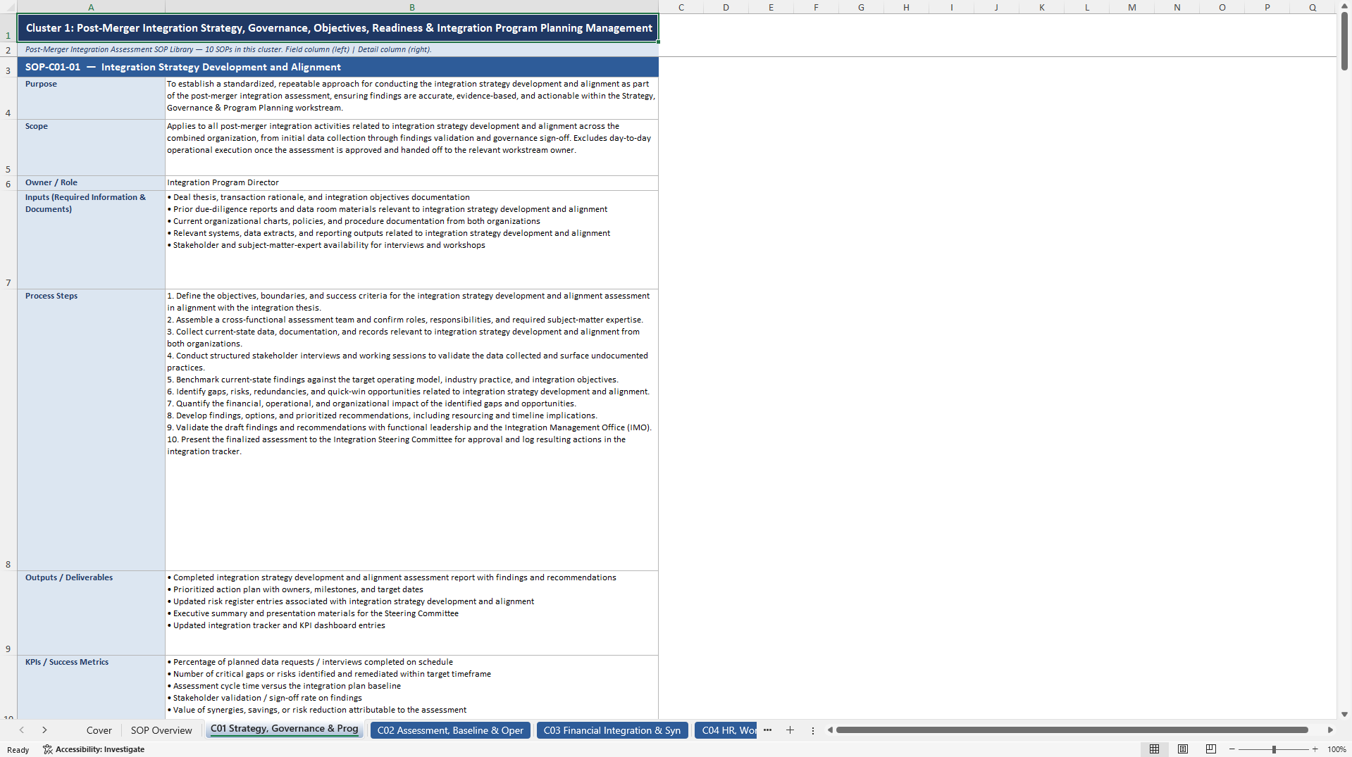 100+ Post-Merger Integration Assessment SOPs (Excel template (XLSX)) Preview Image