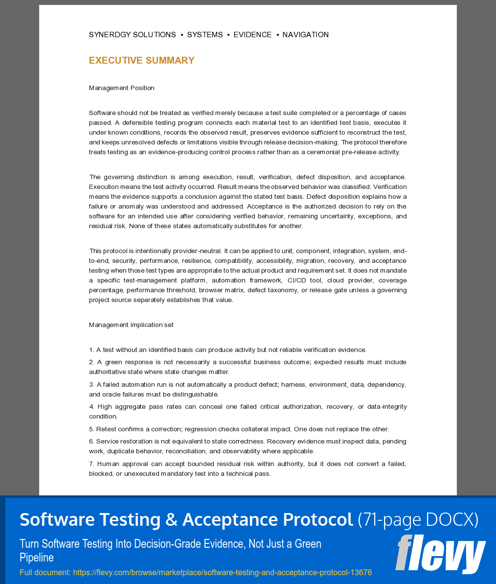 Software Testing & Acceptance Protocol (71-page Word document) Preview Image
