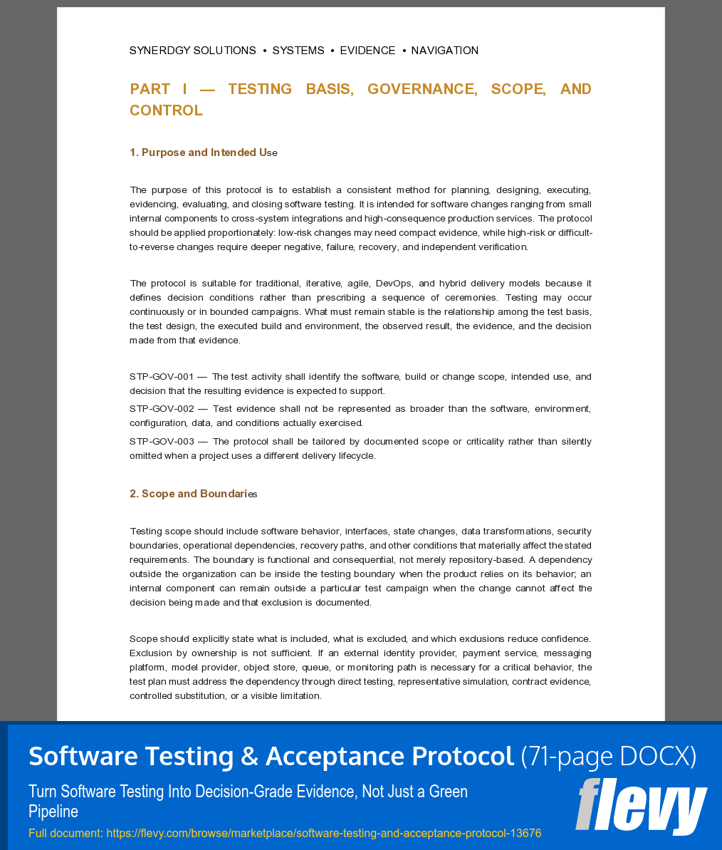 Software Testing & Acceptance Protocol (71-page Word document) Preview Image