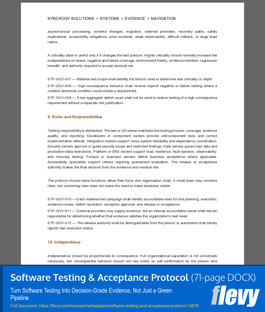 Software Testing & Acceptance Protocol (71-page Word document) Preview Image