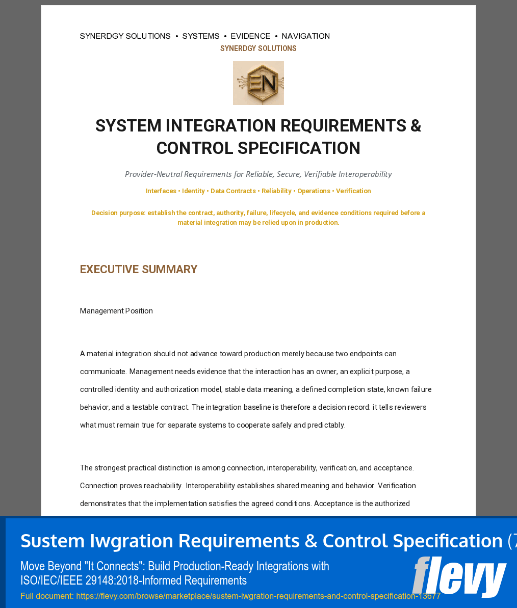 System Integration Requirements & Control Specification (75-page Word document) Preview Image