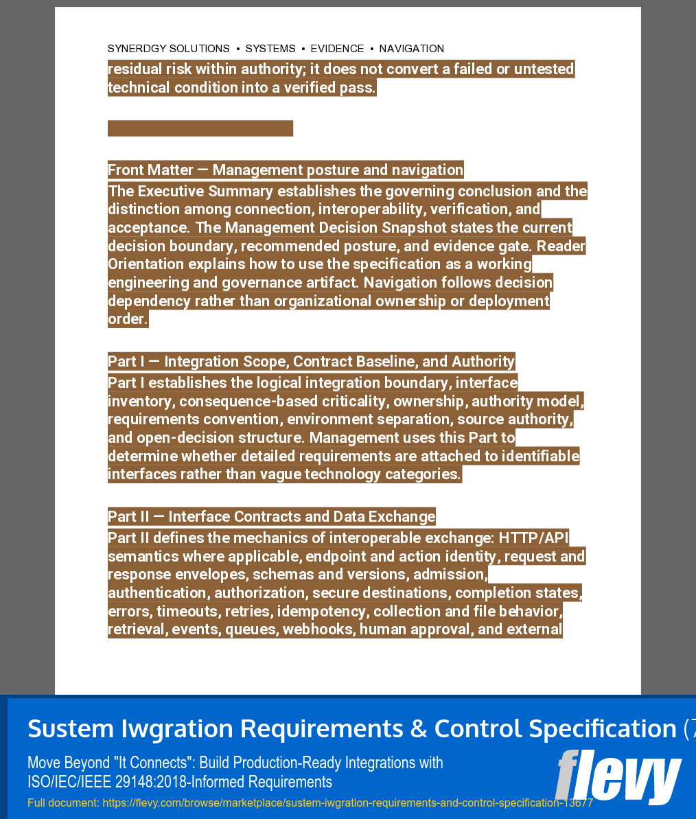 System Integration Requirements & Control Specification (75-page Word document) Preview Image