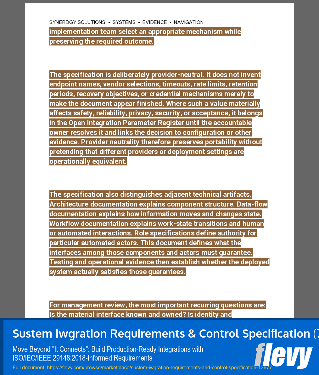 System Integration Requirements & Control Specification (75-page Word document) Preview Image