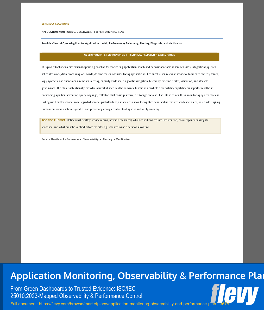 Application Monitoring, Observability & Performance Plan (52-page Word document) Preview Image