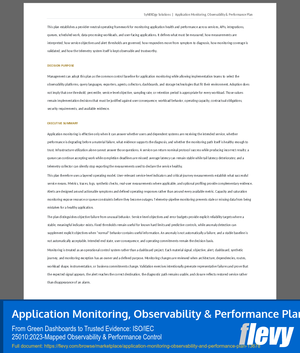 Application Monitoring, Observability & Performance Plan (52-page Word document) Preview Image