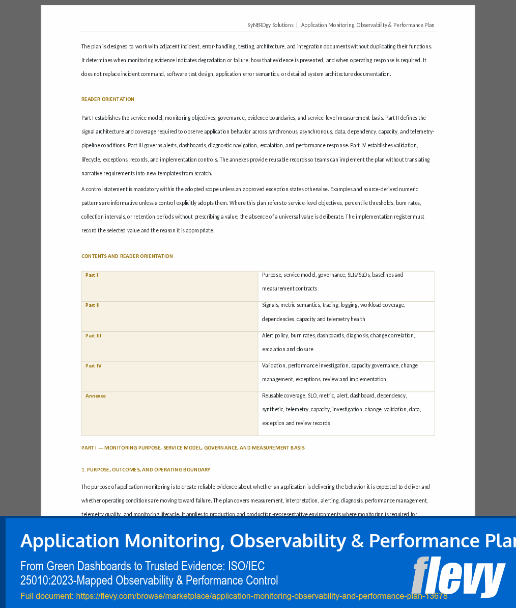 Application Monitoring, Observability & Performance Plan (52-page Word document) Preview Image