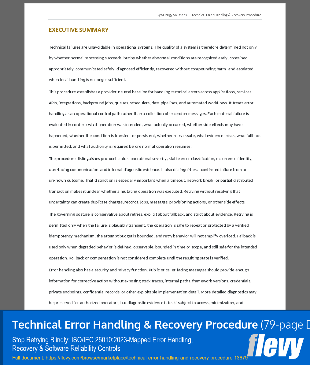Technical Error Handling & Recovery Procedure (79-page Word document) Preview Image