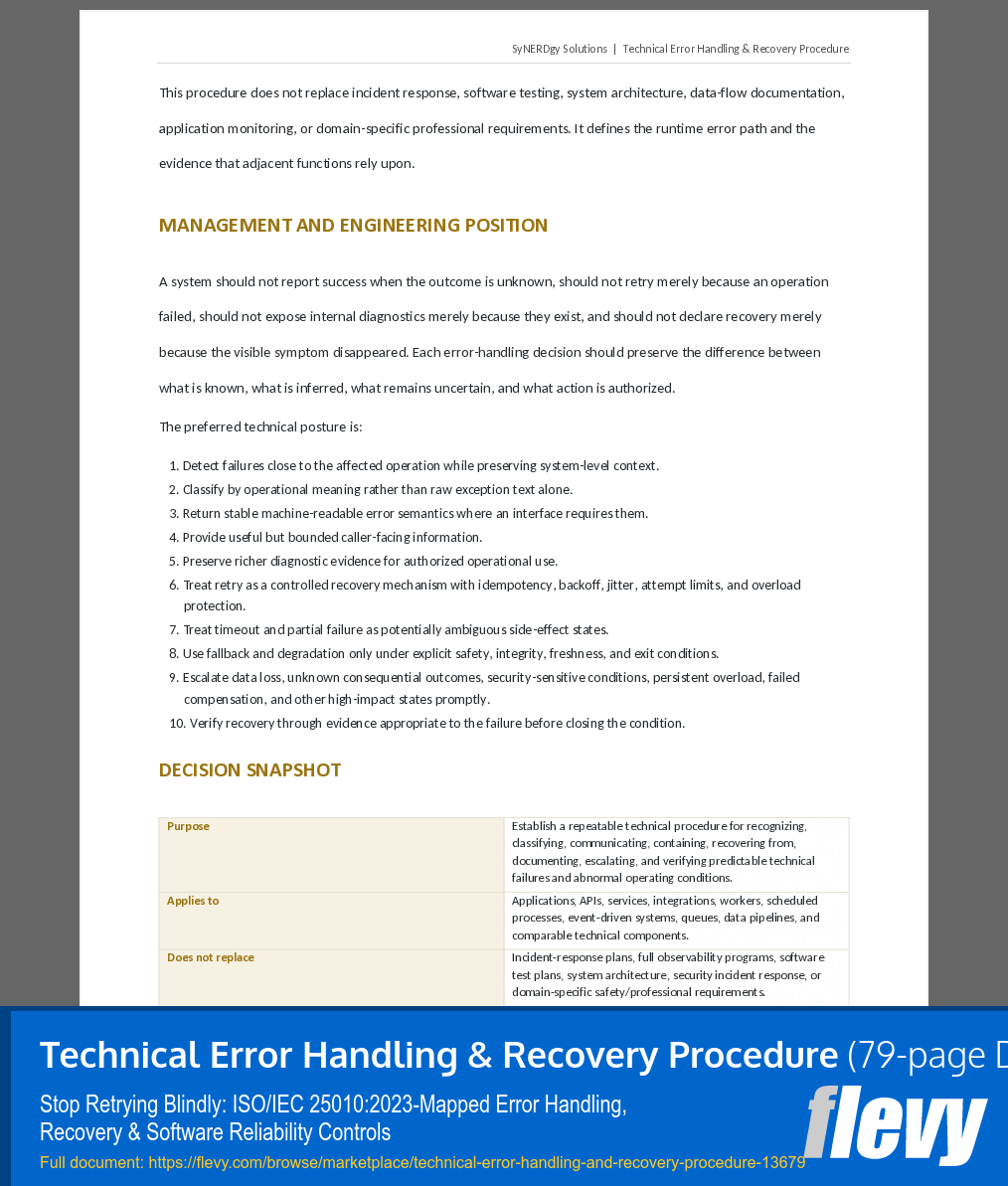 Technical Error Handling & Recovery Procedure (79-page Word document) Preview Image