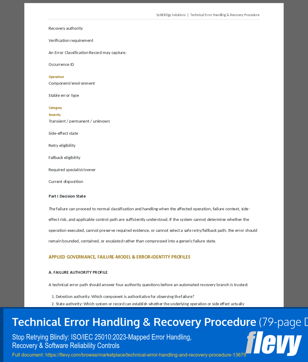 Technical Error Handling & Recovery Procedure (79-page Word document) Preview Image