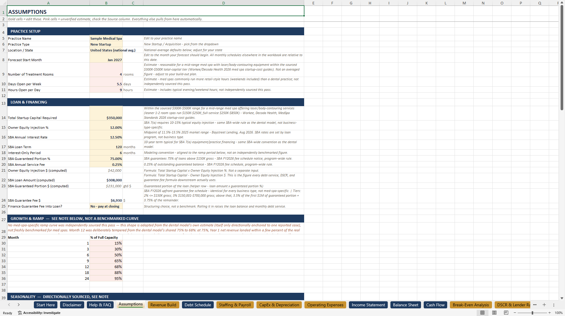 Medical Spa Financial Model Excel Template (Excel template (XLSX)) Preview Image