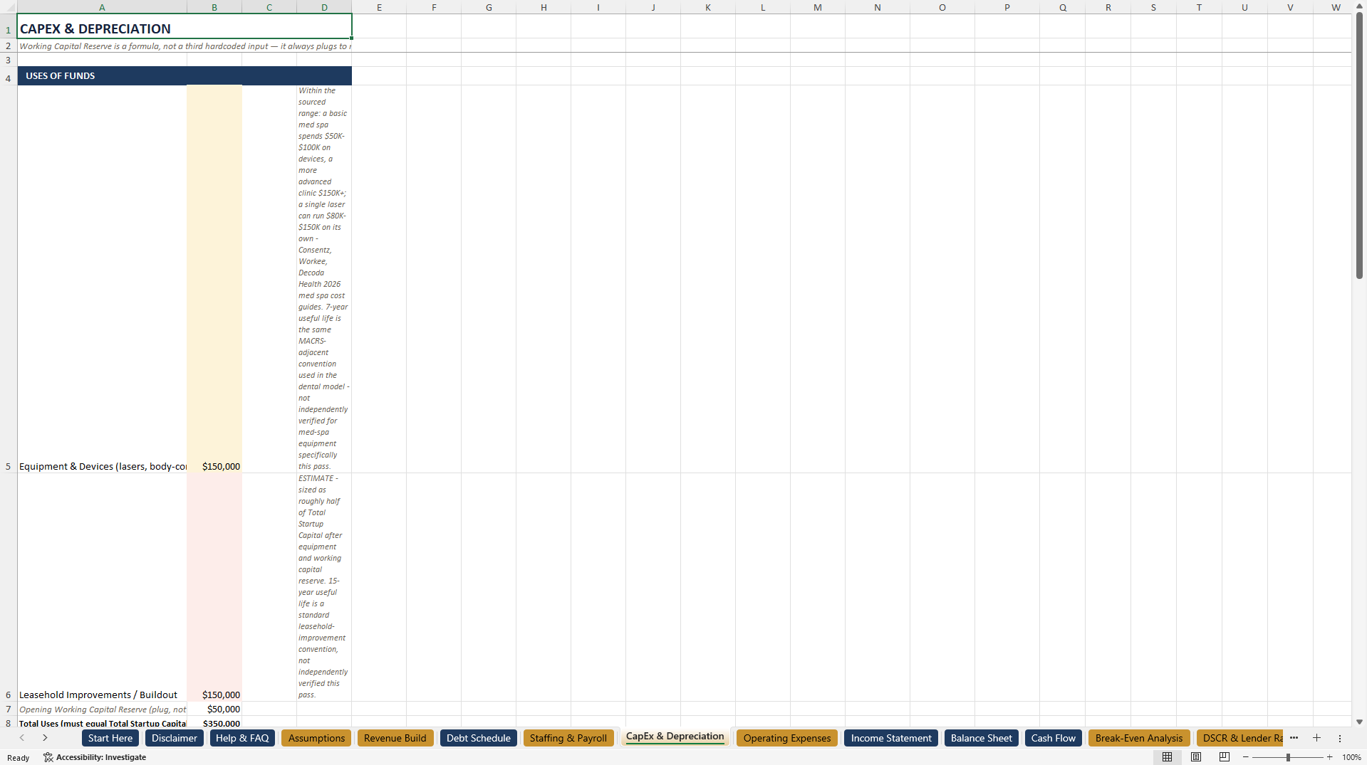 Medical Spa Financial Model Excel Template (Excel template (XLSX)) Preview Image