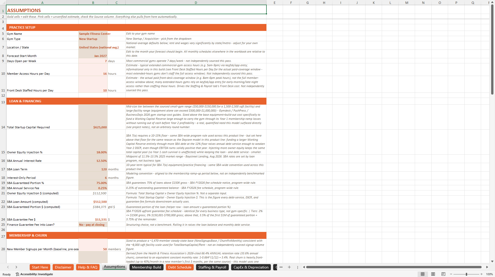 Gym Financial Model (Excel template (XLSX)) Preview Image