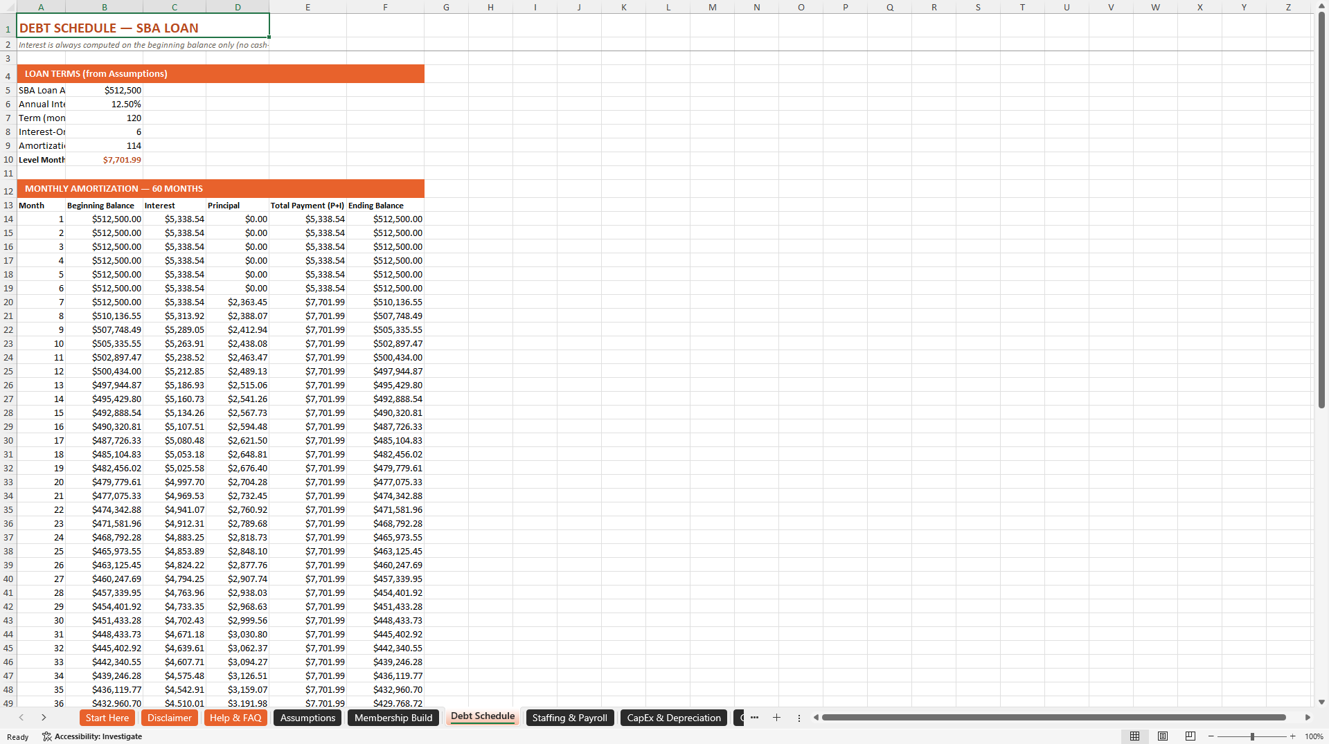 Gym Financial Model (Excel template (XLSX)) Preview Image