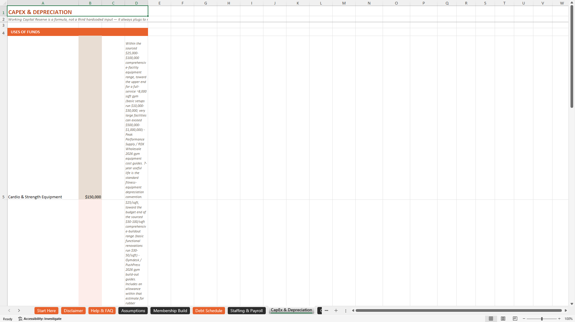 Gym Financial Model (Excel template (XLSX)) Preview Image