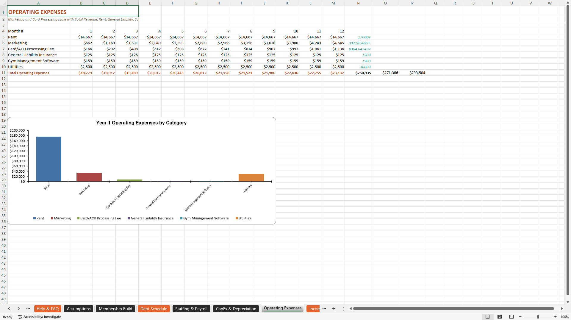 Gym Financial Model (Excel template (XLSX)) Preview Image