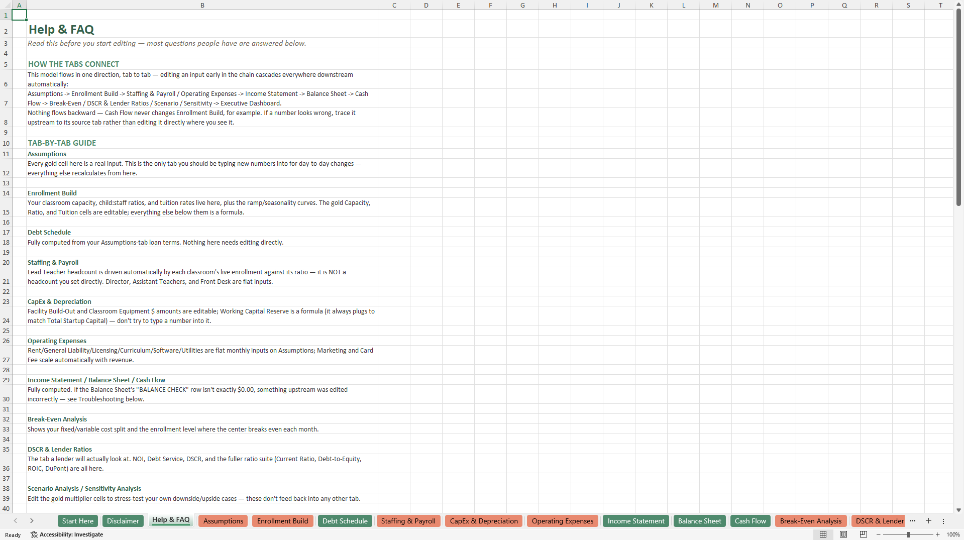 Daycare Financial Model (Excel template (XLSX)) Preview Image