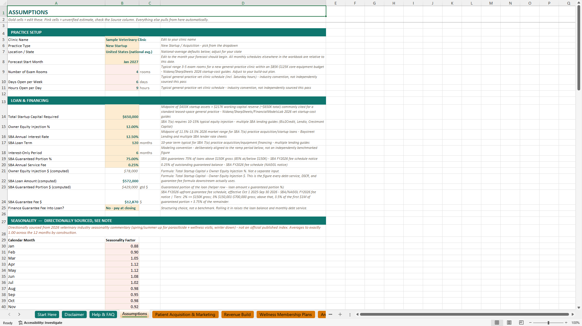 Veterinary Clinic Financial Model (Excel template (XLSX)) Preview Image