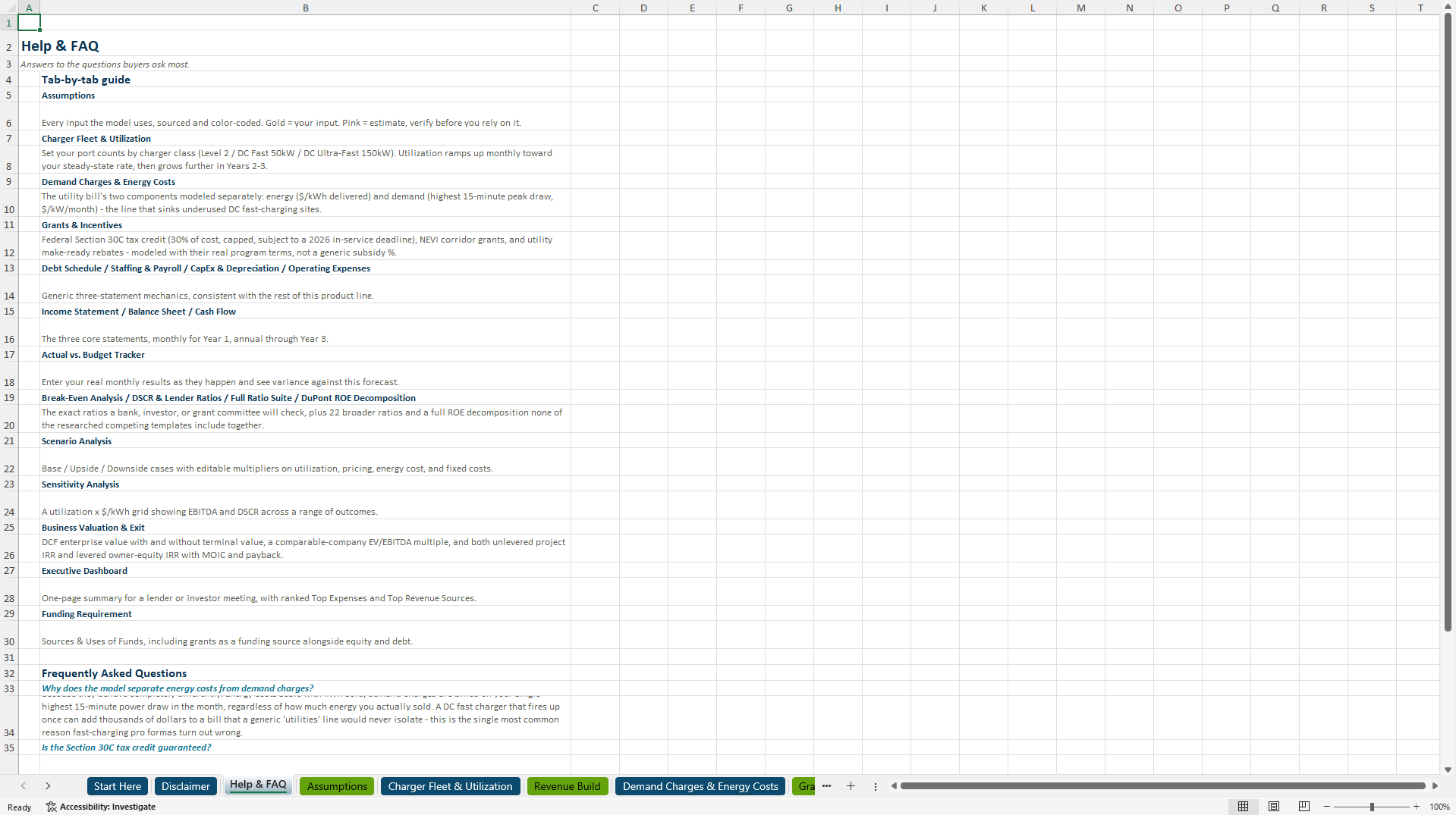 EV Charging Station Financial Model (Excel template (XLSX)) Preview Image
