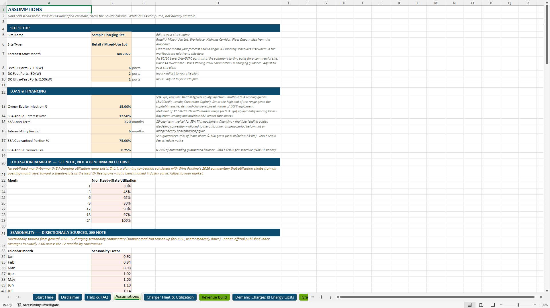 EV Charging Station Financial Model (Excel template (XLSX)) Preview Image