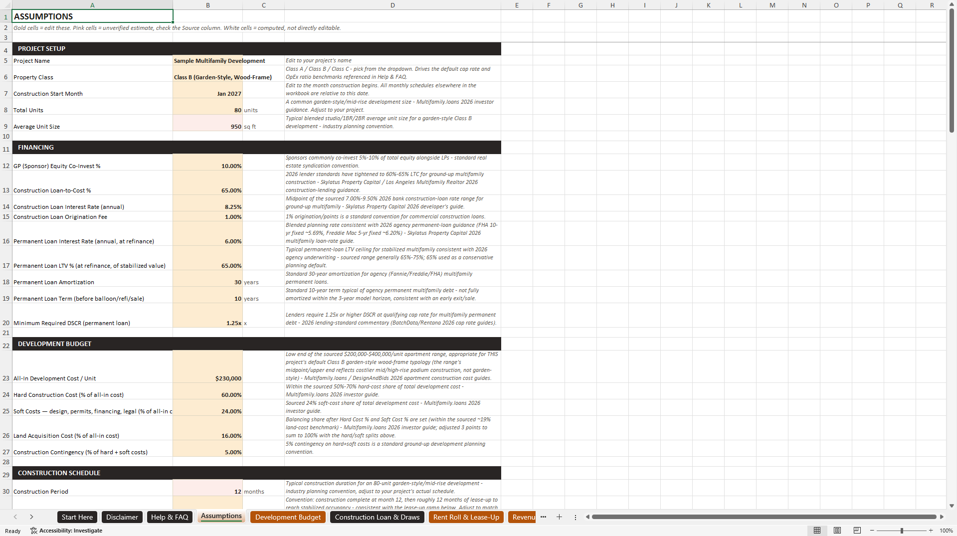 Real Estate Development Pro Forma (Excel template (XLSX)) Preview Image