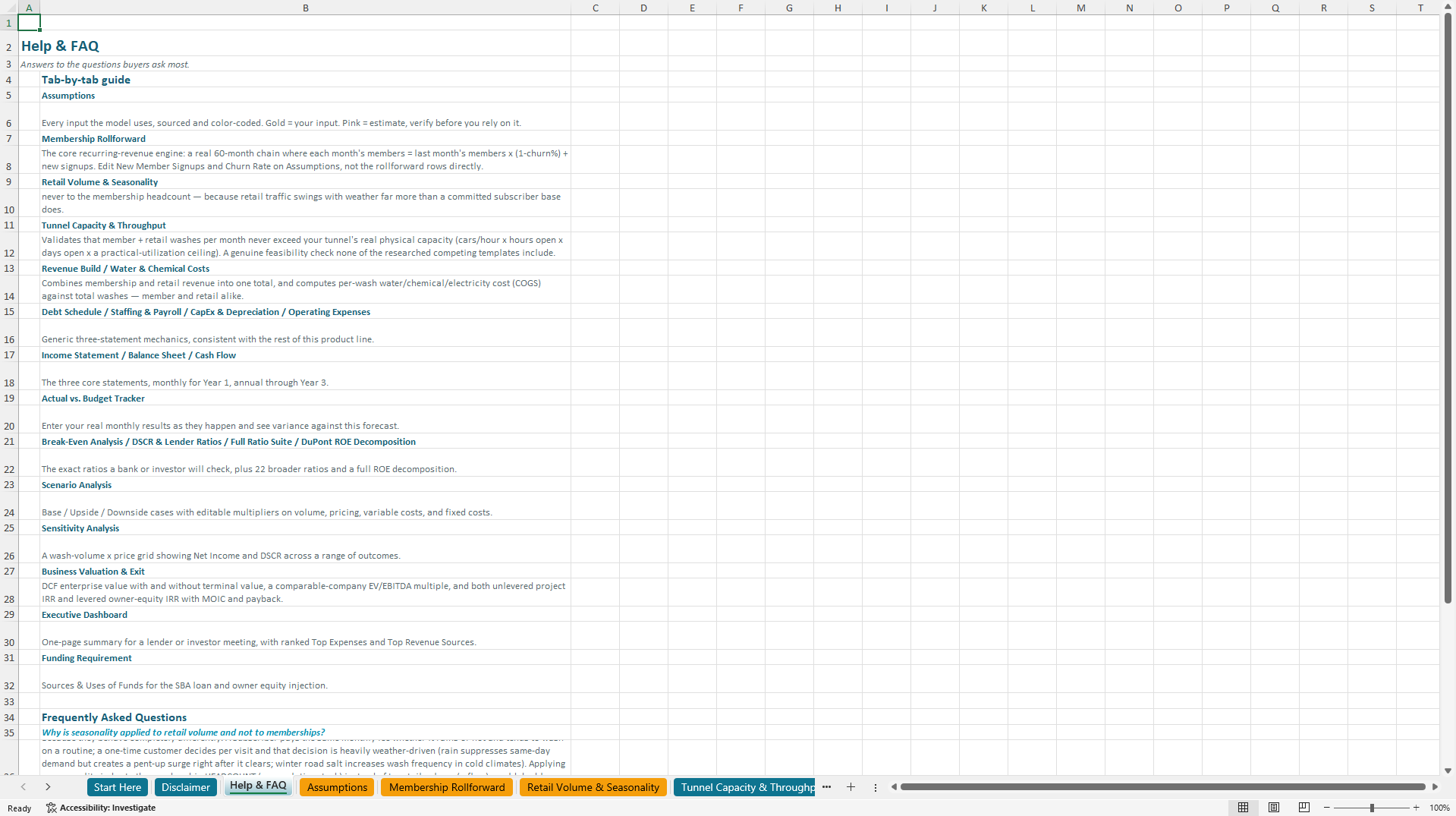 Car Wash Financial Model (Excel template (XLSX)) Preview Image