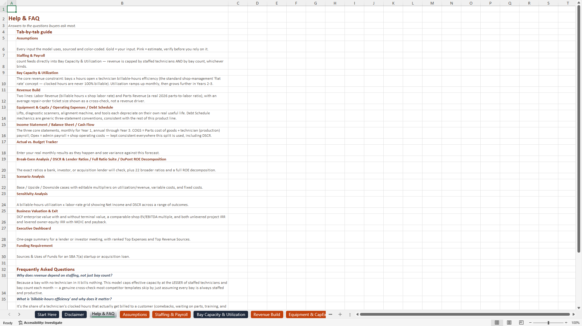 Auto Repair Shop Financial Model (Excel template (XLSX)) Preview Image