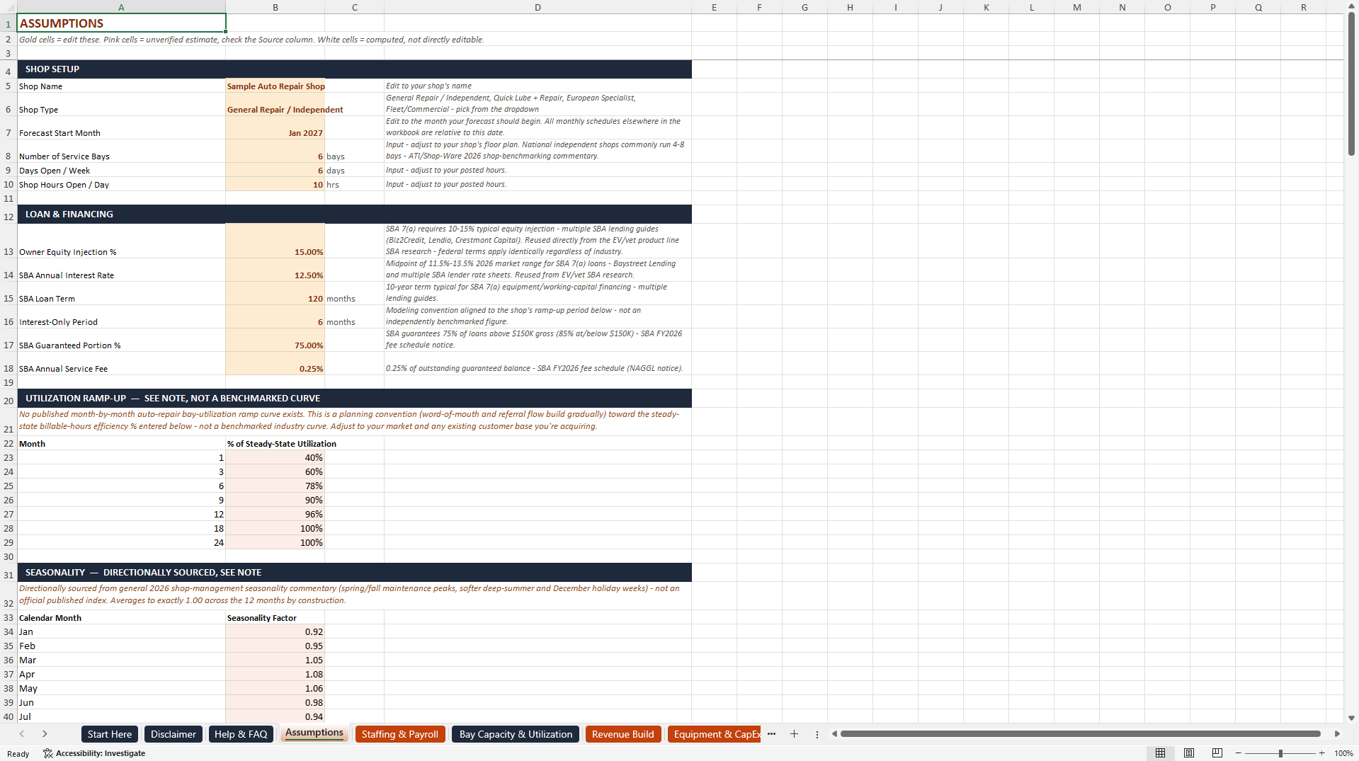 Auto Repair Shop Financial Model (Excel template (XLSX)) Preview Image