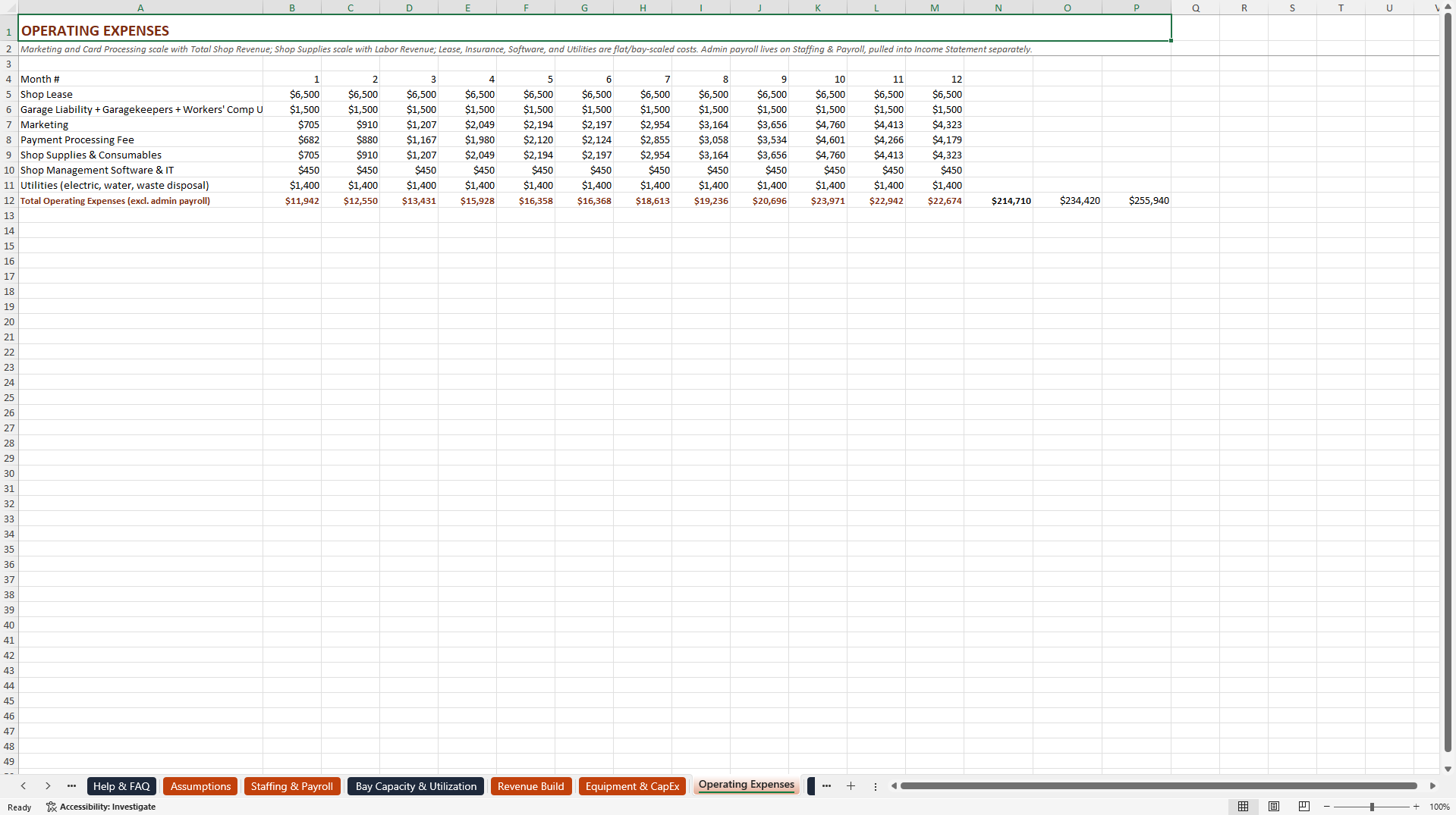 Auto Repair Shop Financial Model (Excel template (XLSX)) Preview Image
