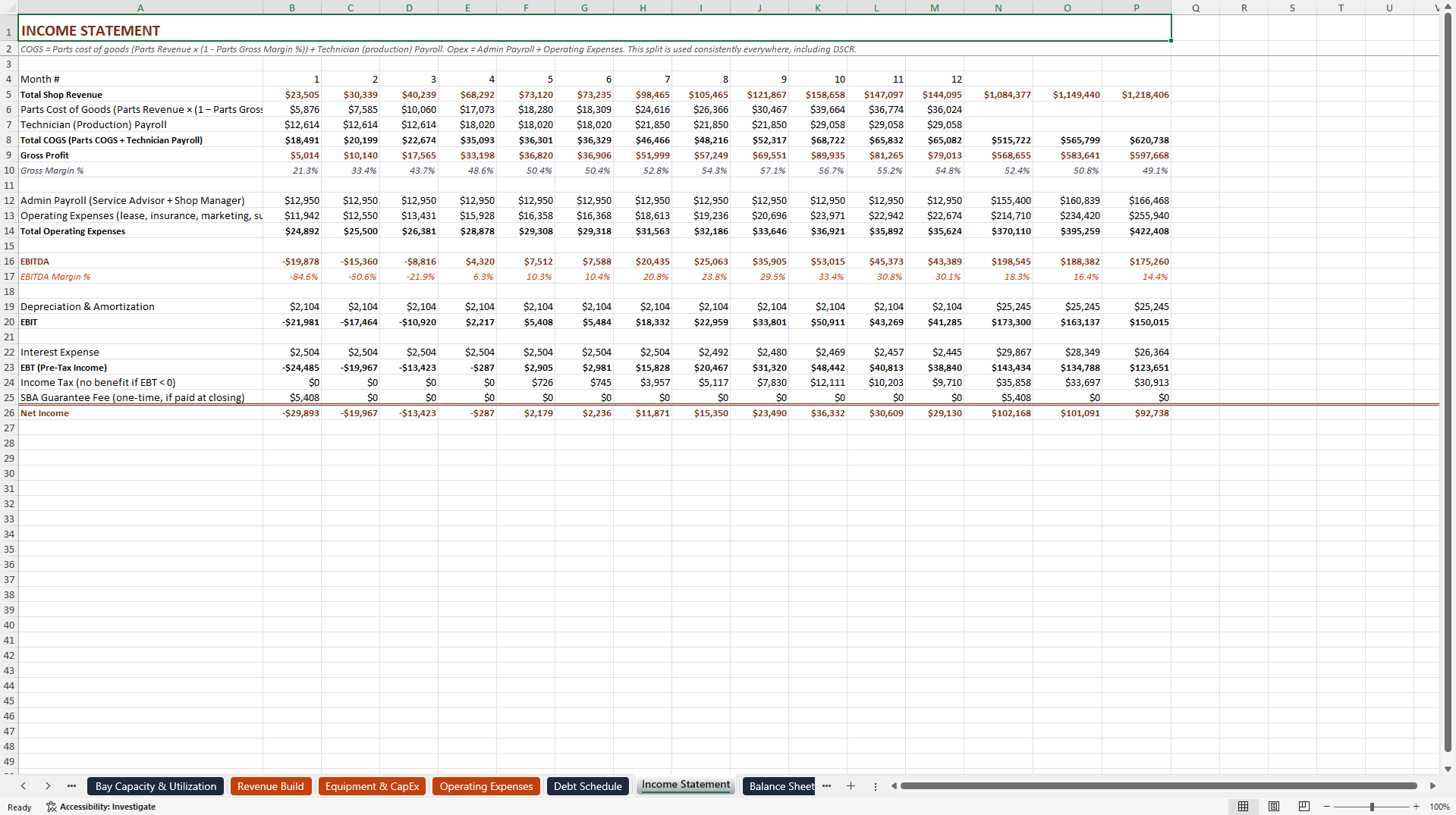 Auto Repair Shop Financial Model (Excel template (XLSX)) Preview Image