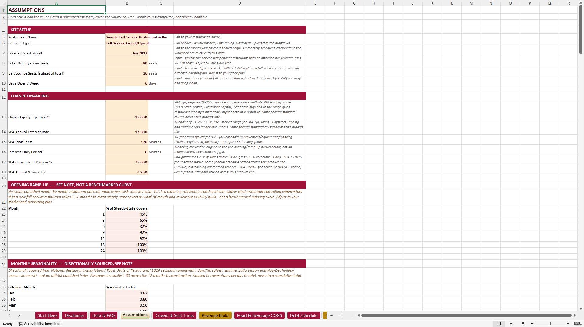 Restaurant & Bar Financial Model (Excel template (XLSX)) Preview Image
