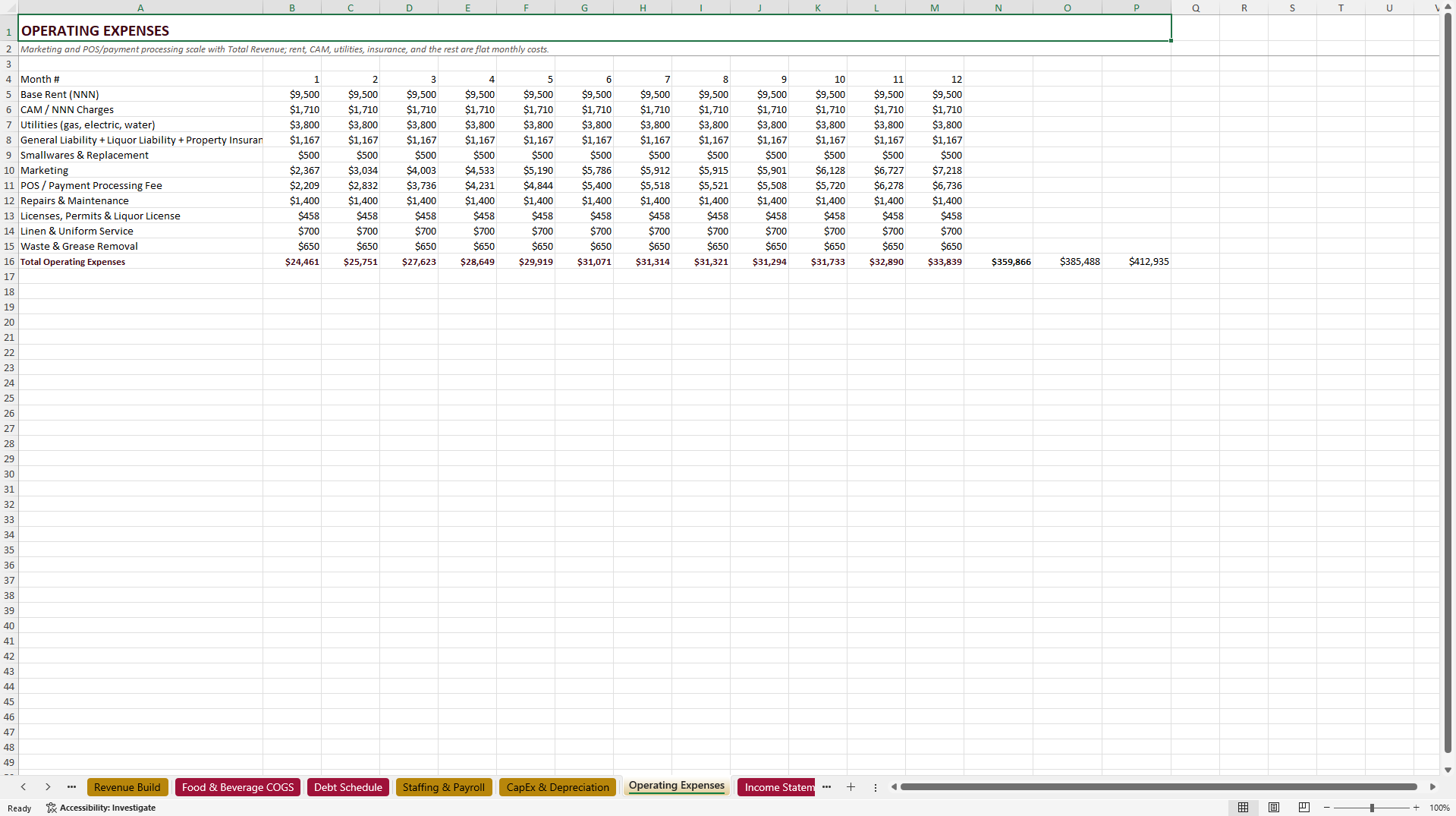 Restaurant & Bar Financial Model (Excel template (XLSX)) Preview Image