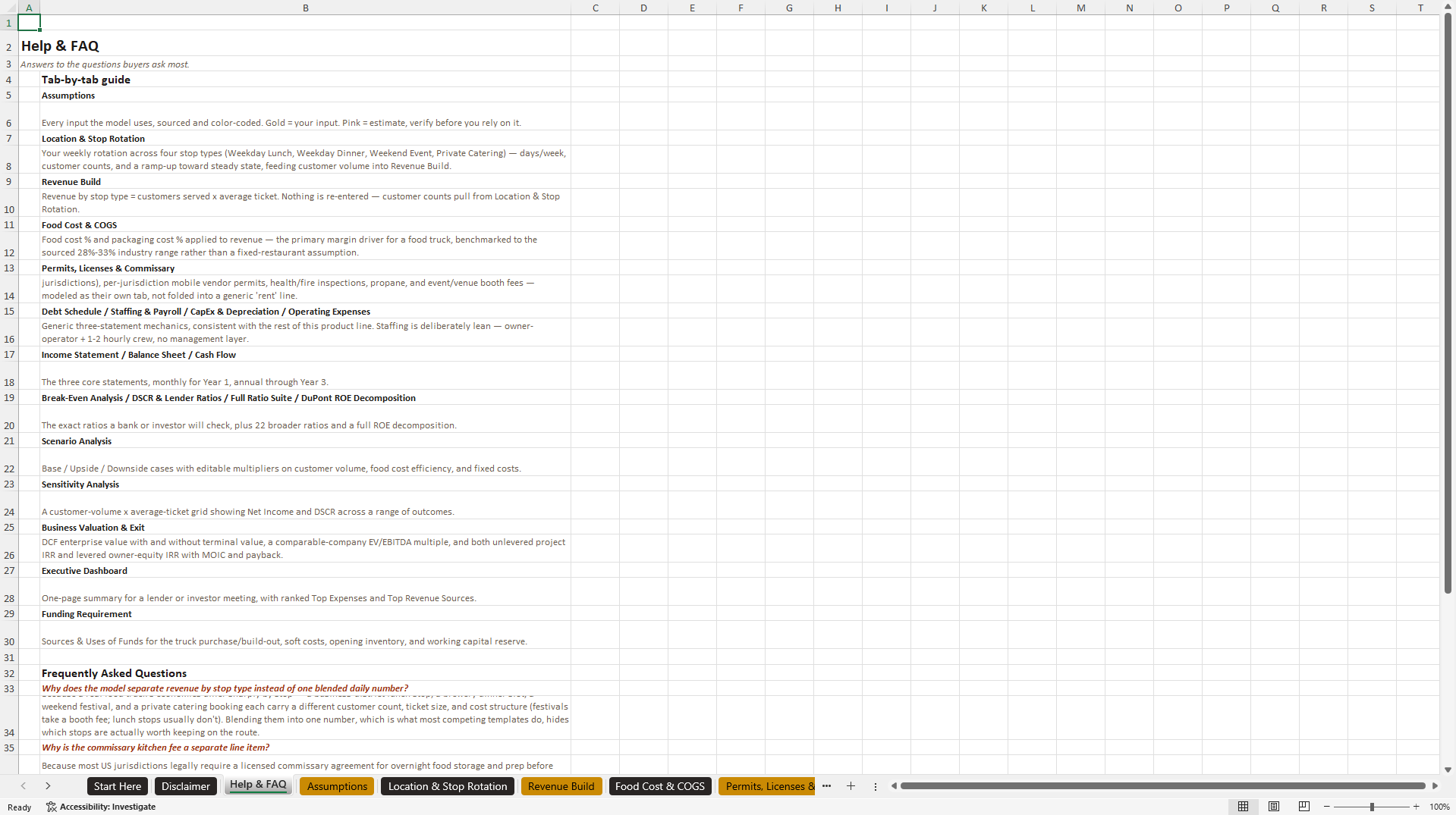 Food Truck Financial Model (Excel template (XLSX)) Preview Image
